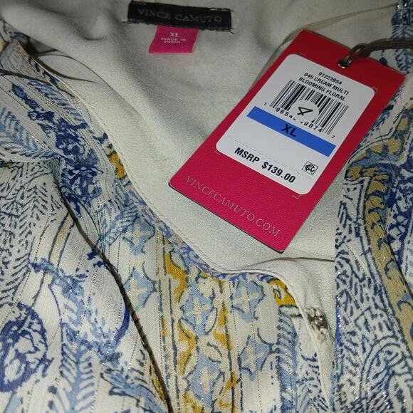 NWT Vince Camuto Cream Blue Gold Multi Blooming Floral Mini Dress XL MSRP 150 - Picture 2 of 6